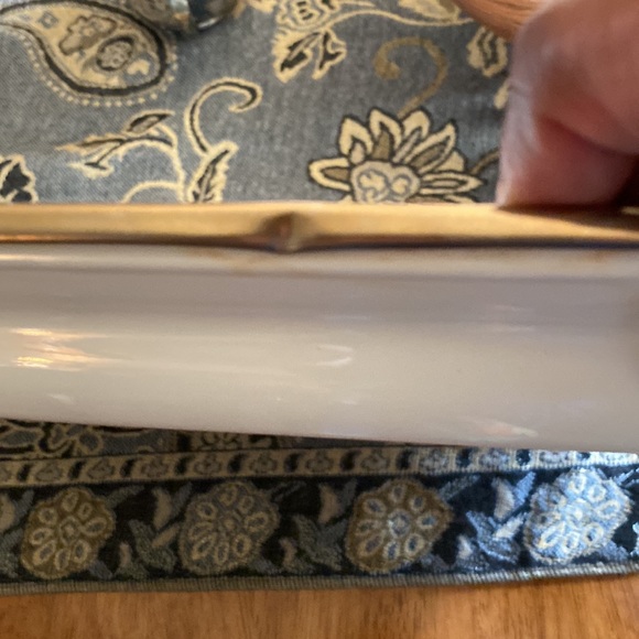 Vintage Porcelain Enameled serving platter with fruit design and brass handles - Picture 5 of 5